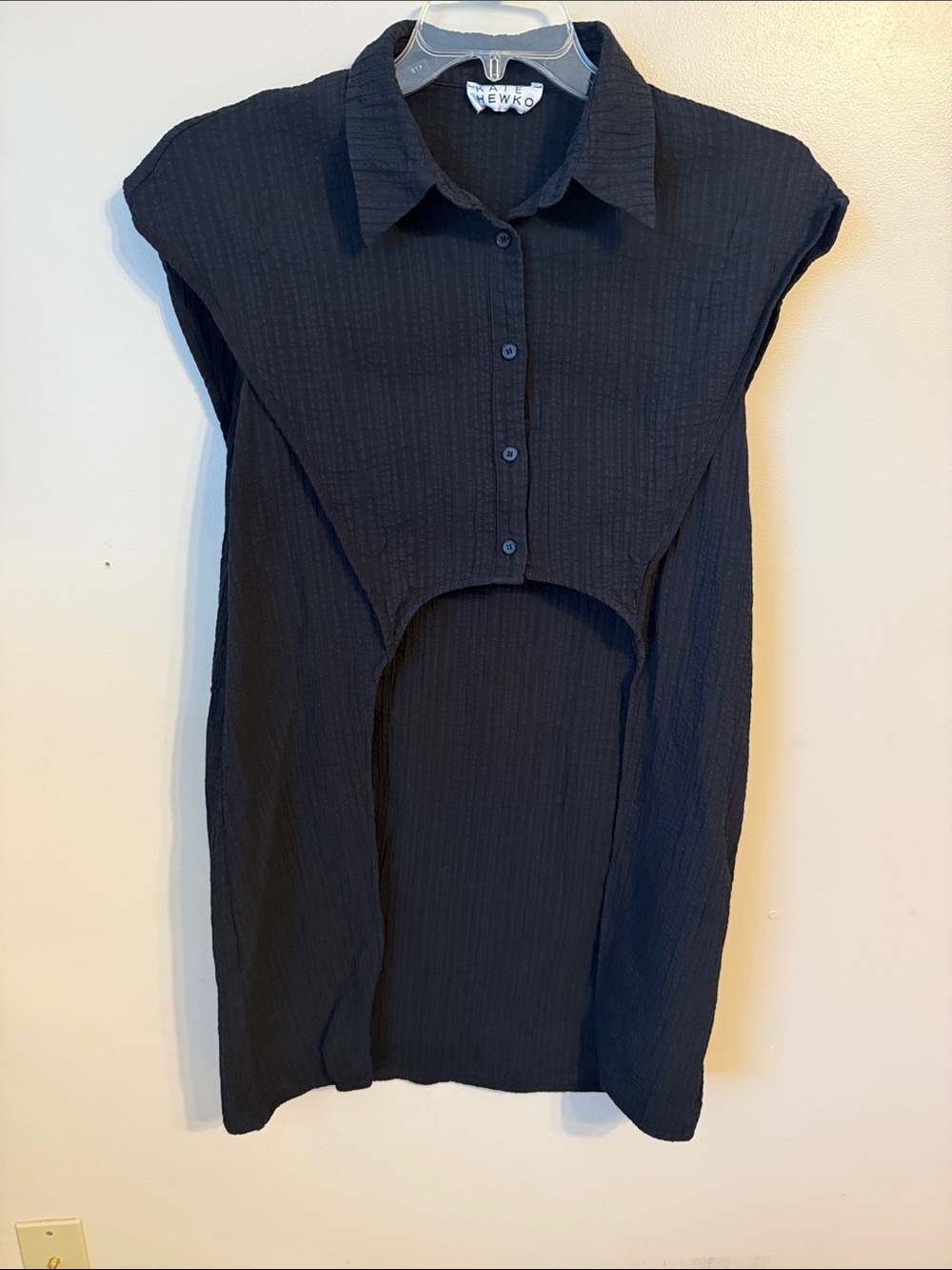 Kate Hewko High Low Collared Blouse Textured Art to Wear Artsy Lagenlook Large